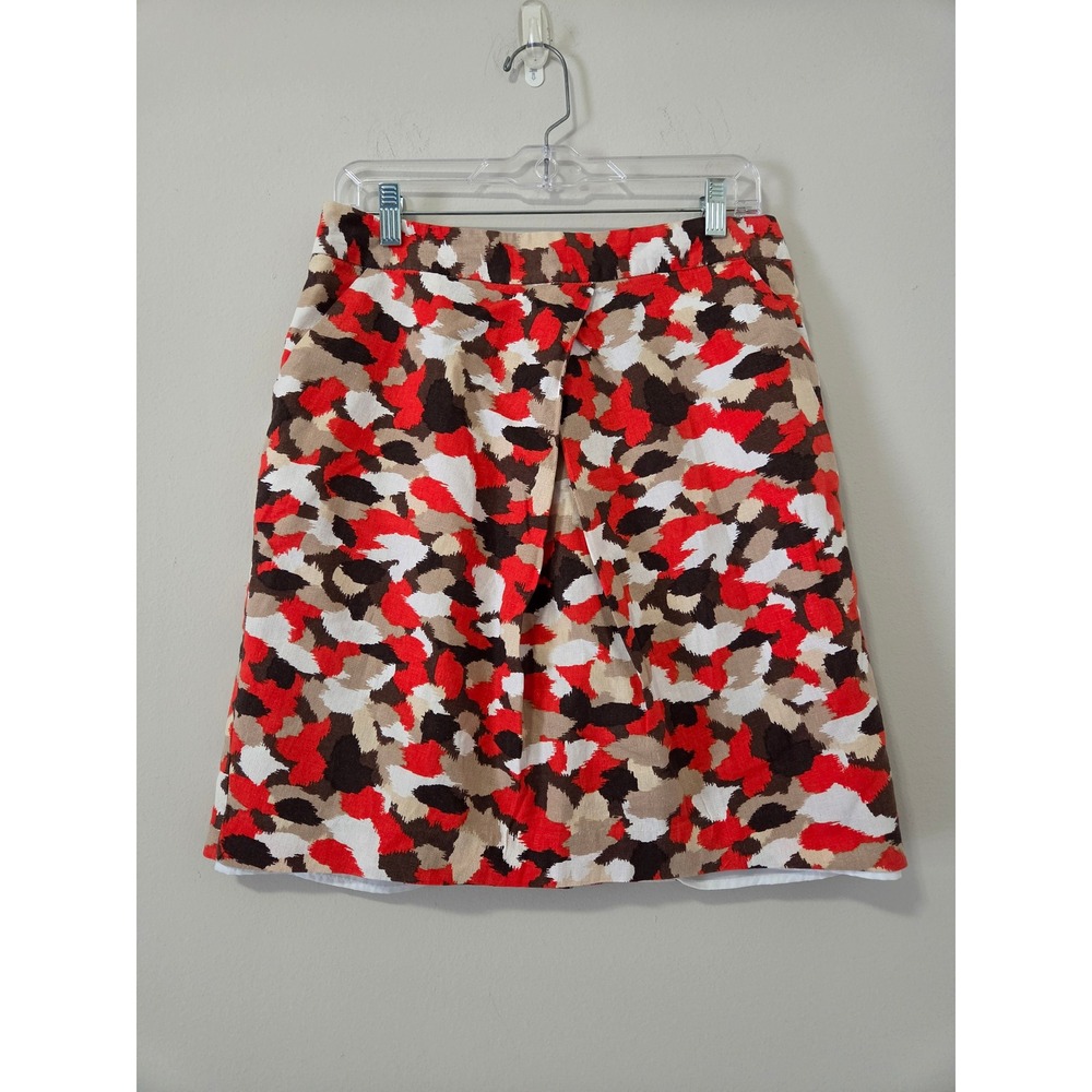 Cato Women Red Orange Abstract Print Linen Blend A-Line Lined‎ Skirt Size 8